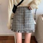 Plaid Buttoned Ruffle Hem A-line Mini Skirt