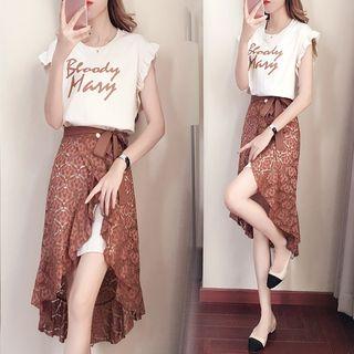 Set: Lettering Tank Dress + Lace Midi Skirt