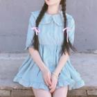Ruffle Trim Elbow-sleeve A-line Dress