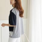 Striped-panel Lace-trim T-shirt
