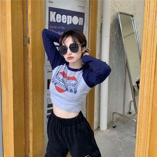 Color Block Heart Print Cropped Top Gray - One Size