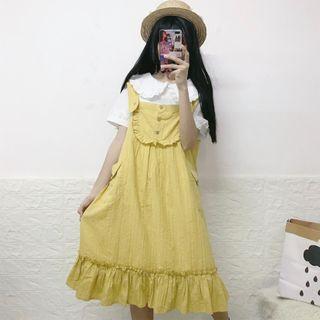 Short-sleeve Blouse / Ruffled Midi Pinafore Dress