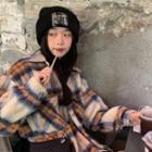 Plaid Button-up Jacket Beige & Khaki - One Size