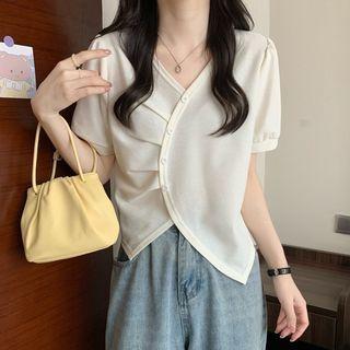V-neck Asymmetrical Buttoned Top