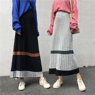Contrast Trim Maxi A-line Knit Skirt