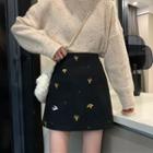 Embroidered Woolen Mini Skirt
