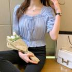 Short-sleeve Square-neck Bow Frill Trim Top