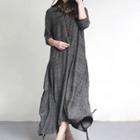 Long-sleeve Drawstring Midi A-line T-shirt Dress