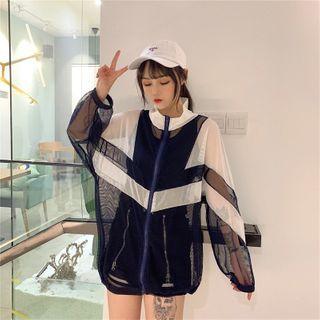 Color Panel Sheer Zip Jacket