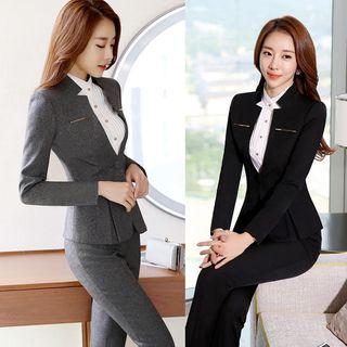 Pintuck Shirt / Slim Fit Blazer / Pencil Skirt / Dress Pants / Set