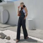 Strappy-back Pinstriped Overall Pants Black - One Size