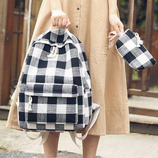 Set: Check Canvas Backpack + Pouch
