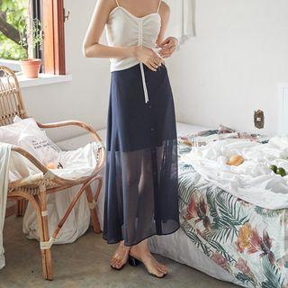 Button-detail Chiffon Long Skirt