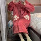 Ear Accent Hooded Fleece Robe