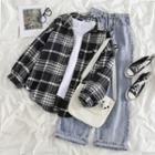 Long-sleeve Plaid Shirt / Washed Straight Leg Jeans