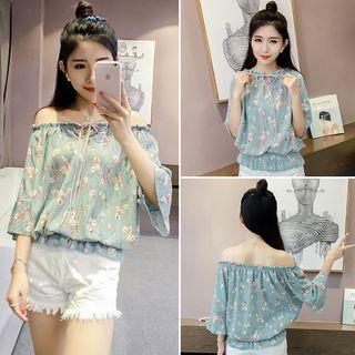 Floral Print Off-shoulder 3/4-sleeve Blouse