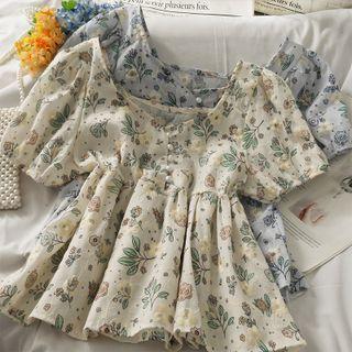 Printed Cropped Peplum Top