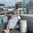 Round-collar Gathered-waist A-line Dress