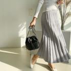 Rib-knit A-line Long Skirt Gray - One Size