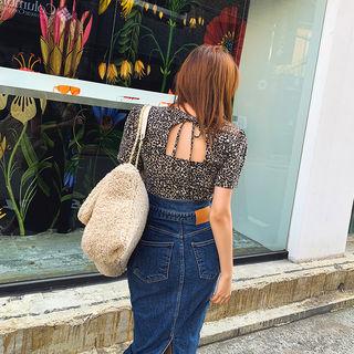 Beribboned Cutout-back Leopard Top