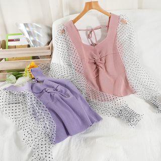 Dot Mesh Panel Blouse