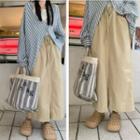Long-sleeve Striped Loose-fit Shirt / High-waist Midi Skirt