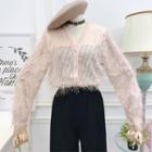 Fringed V-neck Sheer Shirt