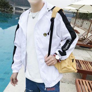 Letter Embroidered Color Panel Hooded Jacket