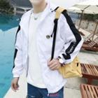 Letter Embroidered Color Panel Hooded Jacket