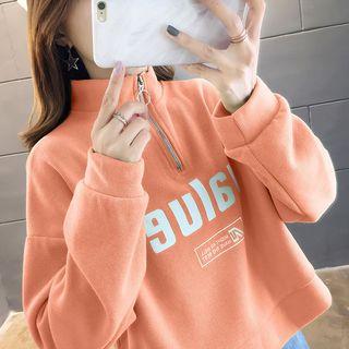 Lettering Mock-turtleneck Half-zip Sweatshirt