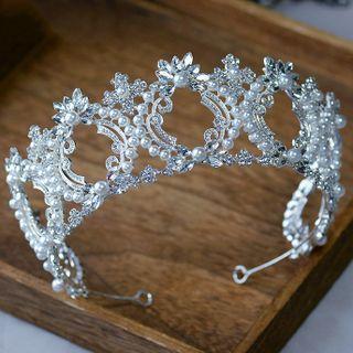 Wedding Rhinestone Faux Pearl Tiara White - One Size