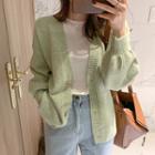 V-neck Button-detail Wool Cardigan