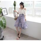 Off-shoulder Elbow-sleeve Lace-trim Top