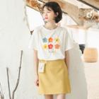 Short-sleeve Floral Print T-shirt White - One Size