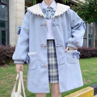 Peter Pan-collar Lace Panel Bow Accent Coat
