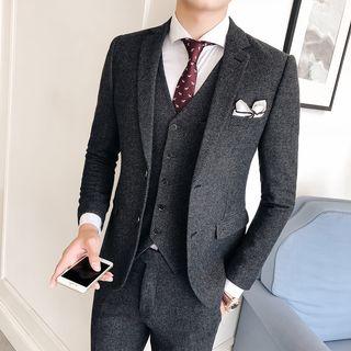 Suit Set: Twill Blazer + Vest + Dress Pants