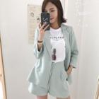 3/4-sleeve Double-breasted Blazer/ Wide-leg Shorts