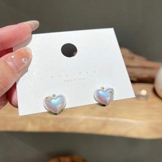 Faux Pearl Heart Hoop Earring 1 Pair - Light Blue - One Size