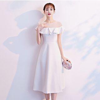 Mesh Yoke Ruffle A-line Cocktail Dress