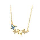 Elegant And Fashion Plated Gold Butterfly Necklace With Blue Cubic Zirconia Golden - One Size