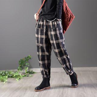 Padded Plaid Harem Pants