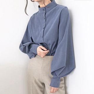 Mock-neck Bishop-sleeve Shirt