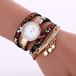 Faux Suede Embellished Layered Strap Watch