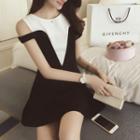Off-shoulder Color-block A-line Skirt