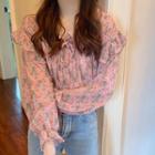 Floral Ruffle Trim Blouse Pink - One Size