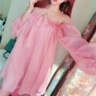 Strapless Mesh Long-sleeve Dress