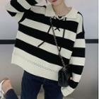 Striped Lace-up Polo Sweater
