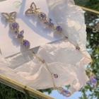 Rhinestone Butterfly Dangle Earring 1 Pair - Silver Steel - Silver & Purple - One Size