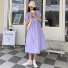 Puff-sleeve A-line Midi Dress Purple - One Size