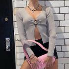 Long-sleeve Hoop Accent Ribbed Knit Top
